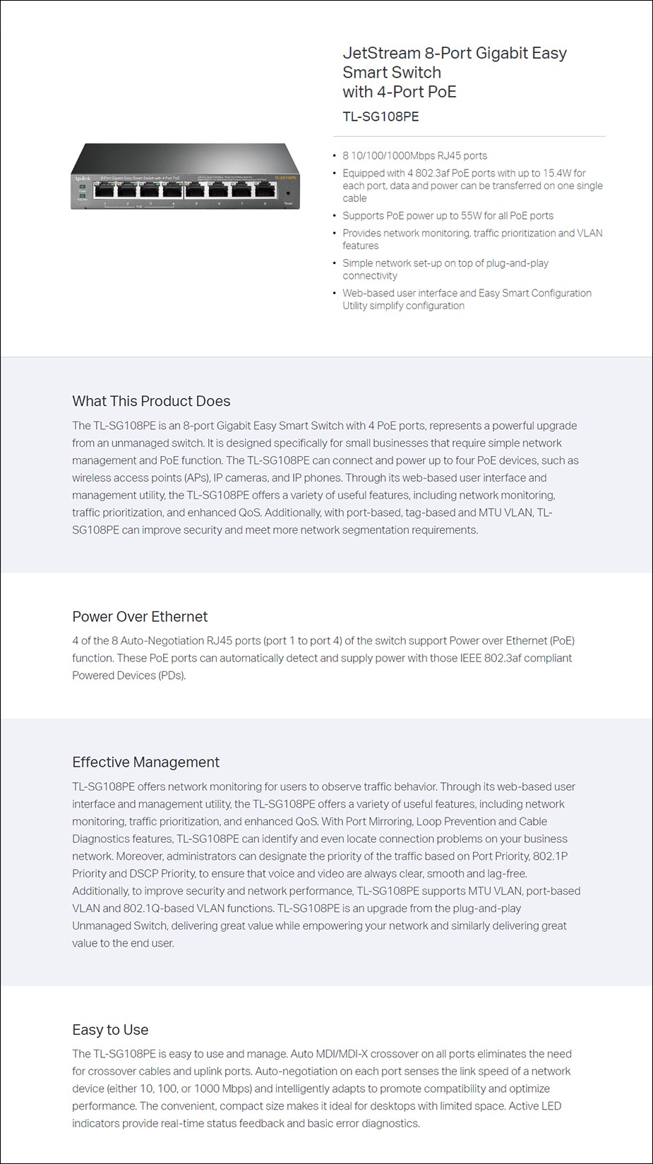 TP-Link TL-SG108PE 8-Port Gigabit Easy Smart Switch with 4-Port PoE - Overview 1