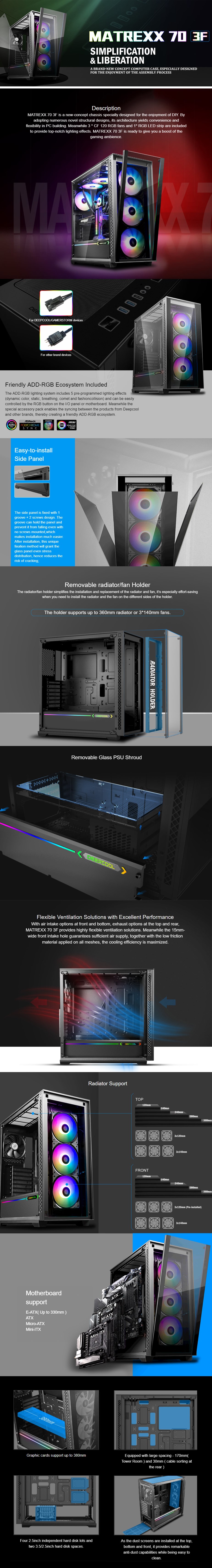 Deepcool Matrexx 70 3F Tempered Glass RGB Mid-Tower E-ATX Case - Desktop Overview 1