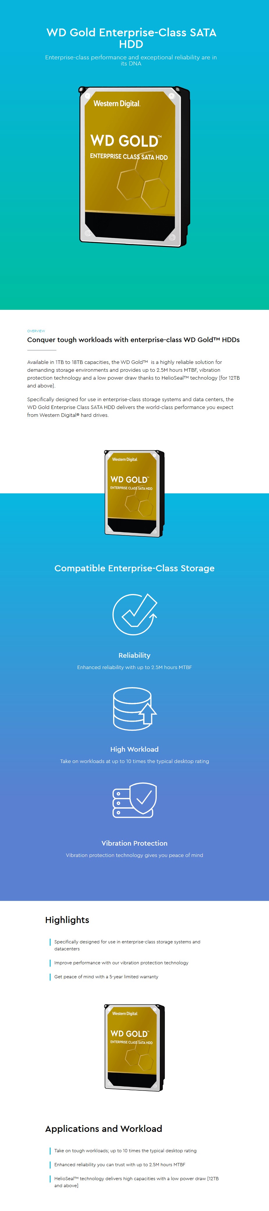 WD WD4003FRYZ 4TB Gold 3.5" SATA 6Gb/s 512e Enterprise Hard Drive - Overview 1