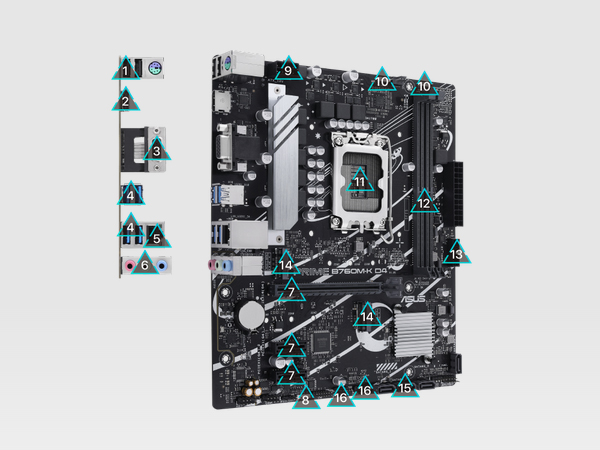 ASUS PRIME B760M-K D4-CSM LGA 1700 M-ATX Motherboard - Desktop Overview 2