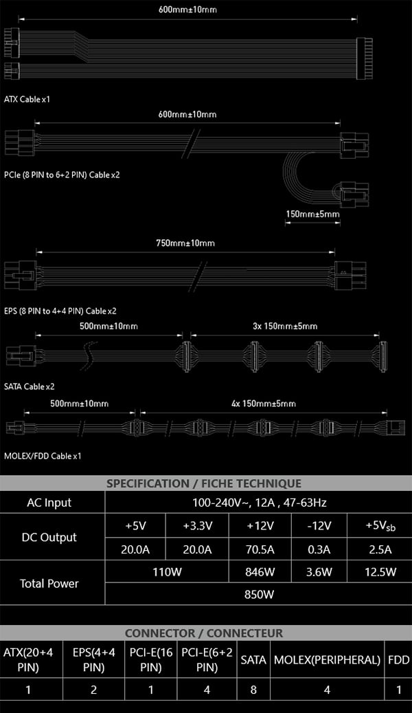 MSI MAG A850GL PCIE5 850W 80+ Gold Fully Modular ATX Power Supply - Desktop Overview 10