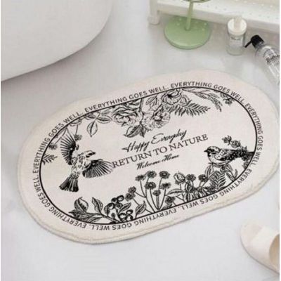 Faux Lambswool Bathroom Absorbent Non-slip Rug Leaves and Birds