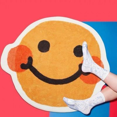 Faux Lambswool Irregular Cute Rug Smiley Face