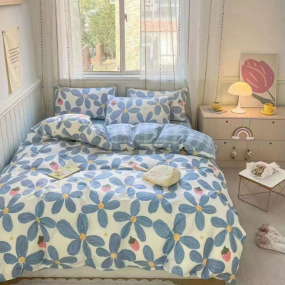 40S Pure Cotton Reversible Blue Bloom Sanctuary- 4 in 1 Bedding Sets