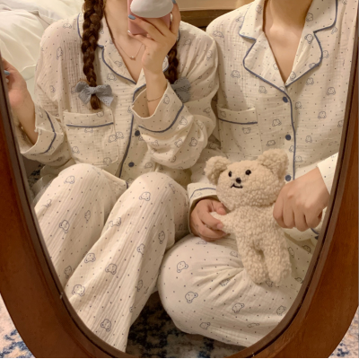 Baby Cotton Bubble Gauze Home Wear - Little Bear Dots Couple