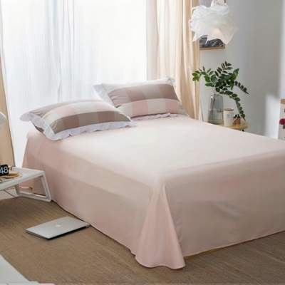 Water-washed Cotton Embroidered Flat Sheet Pink