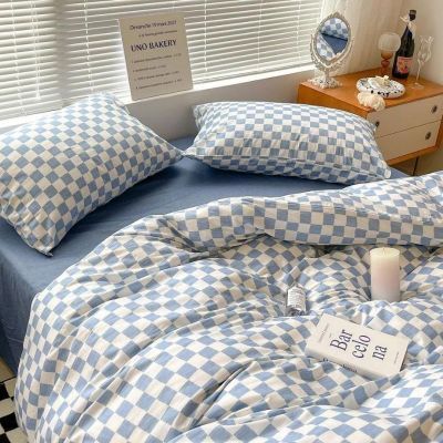 40s Pure Cotton Printed Cute Pillowcase Pair Blue Plaid