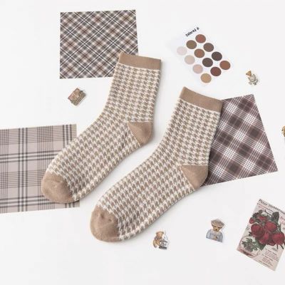 Winter Warm Cotton Socks Brown Plaid