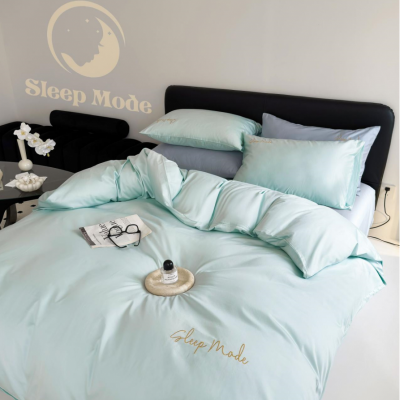 100s Long Staple Cotton Four Piece Bedding Set Mint Whisper Blue