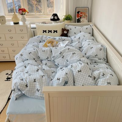 【Free Gift】Fresh Bowtie Towel Embroidery Four Piece Set Blue