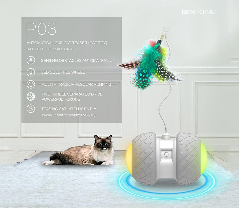 BENTOPAL P03 Smart Electronic Cat Toy Car Automatic Sensing Obstacles LED Wheel  - Gray Cloud