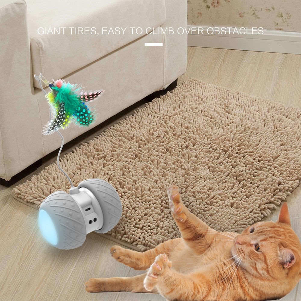 BENTOPAL P03 Smart Electronic Cat Toy Car Automatic Sensing Obstacles LED Wheel  - Gray Cloud