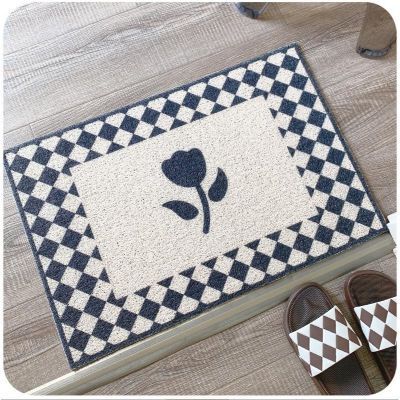 Wire Loop Entrance Mat French Checkerboard Flower 